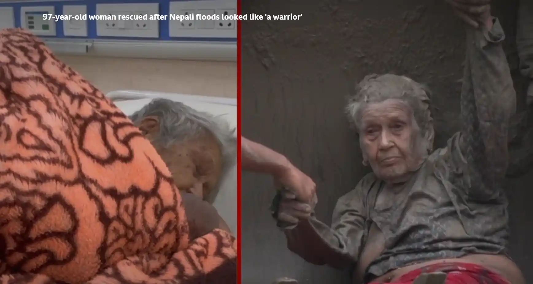 A 97-year-old woman pulled from flood debris in Nepal is recovering in hospital