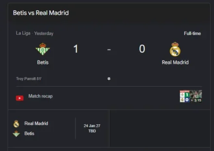 Real Betis defeated Real Madrid