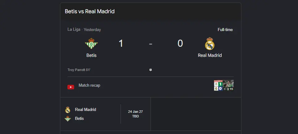 Real Betis defeated Real Madrid