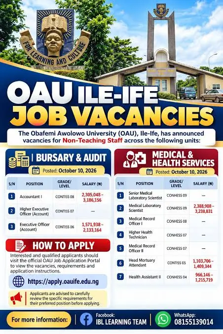 OAU Recruitment 2026: Academic and Non-Teaching Staff Vacancies at Obafemi Awolowo University